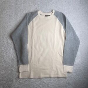 Polo Ralph Lauren Mens Medium Waffle Knit Thermal Raglan Shirt Cream Grey Pony